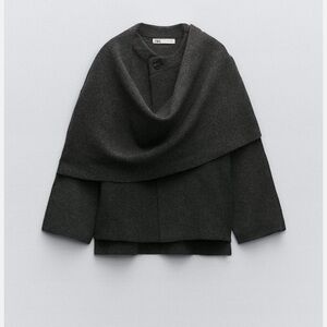 ZARA WOMAN SHORT KNIT COAT WITH ASYMMETRIC SCARF GRAY | 2756/100